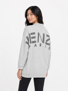 Kenzo Light Gray V‑Neck Oversized Sweatshirt